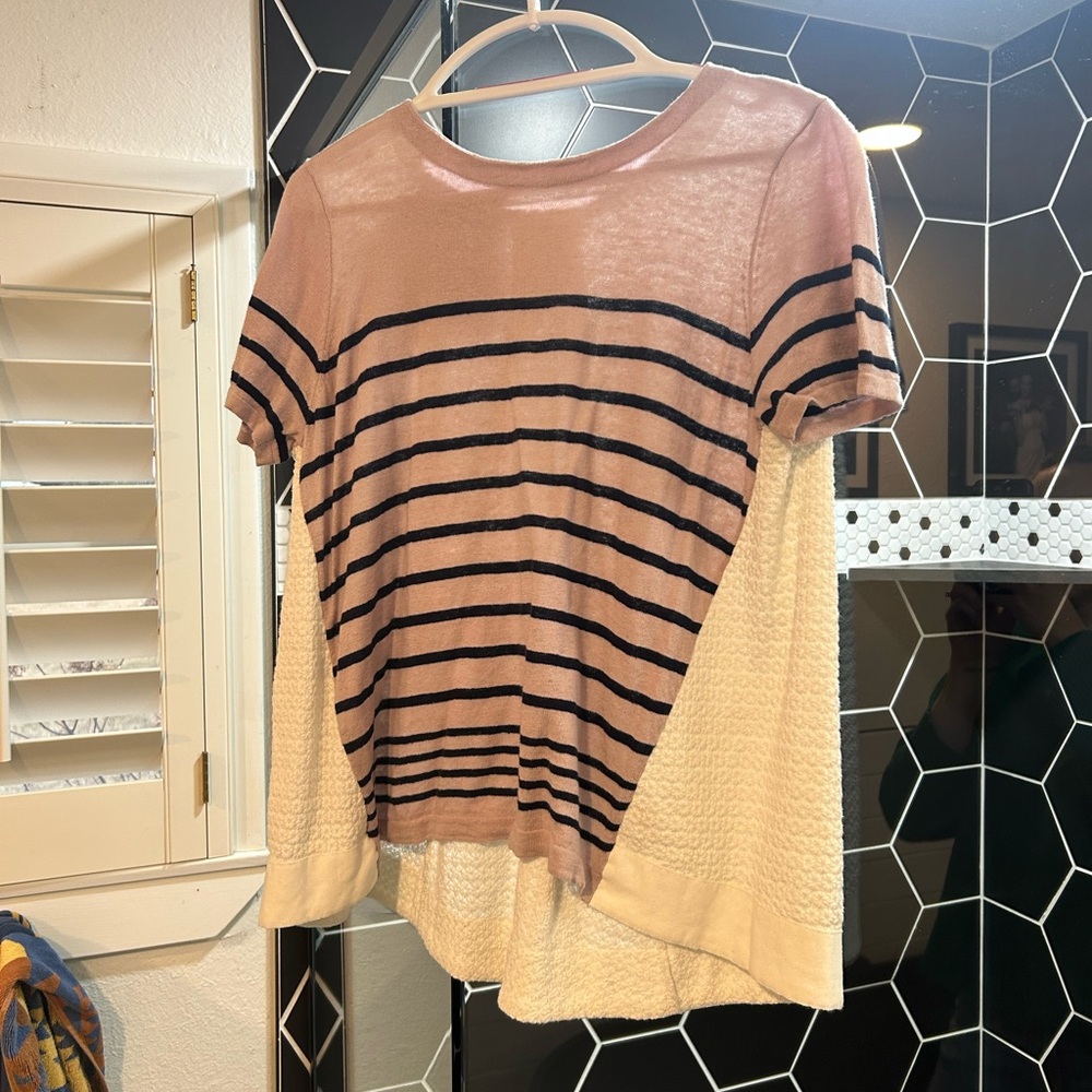 Anthropologie Pink Asymmetrical Short Sleeve T-shirt